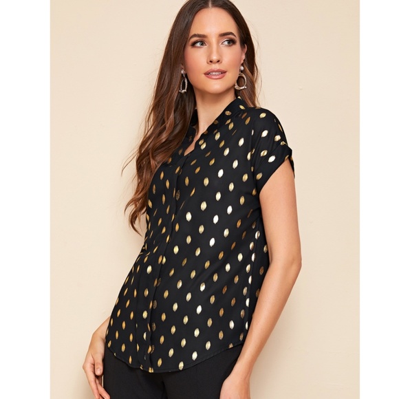 Gold Polka Dot Black Work Top - Picture 5 of 8